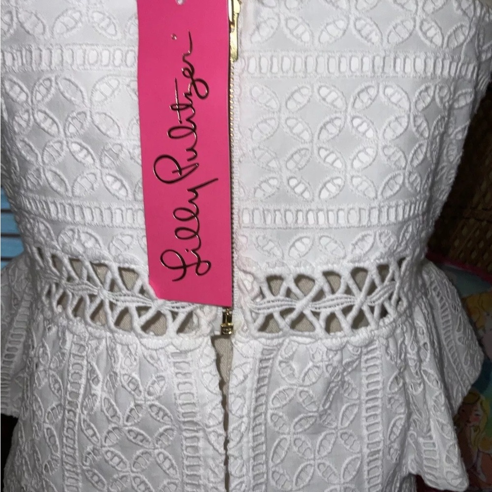 Lilly Pulitzer NWT Jan Peplum Crop Top & Skirt Set White Eyelet $228 Size 6 - Picture 13 of 15